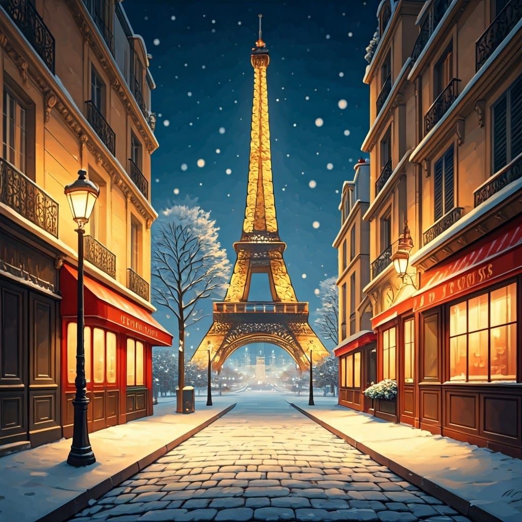 Paris in Snowfall: Impressionist Winter Cityscape