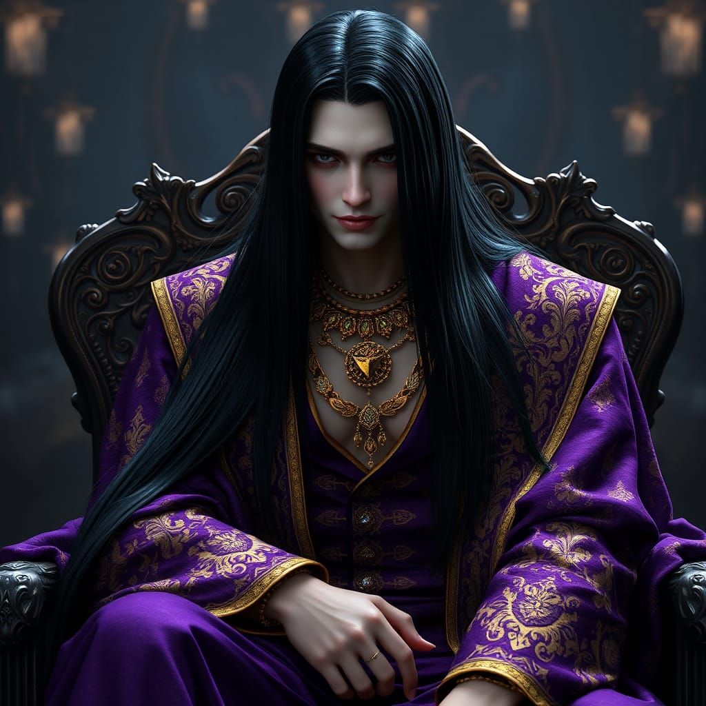 Regal Vampire in Purple Robes, Dark Fantasy Art