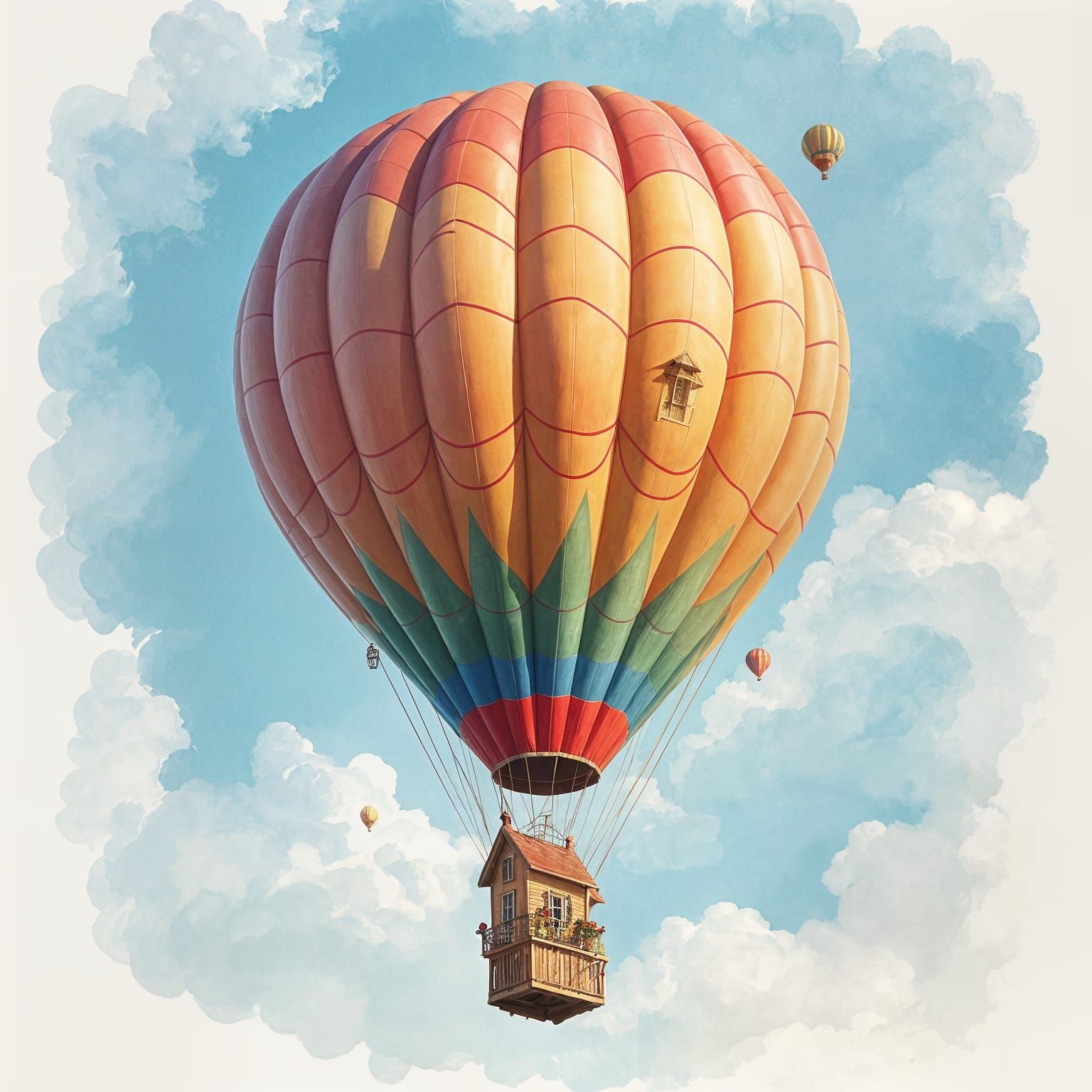 Hot Air Balloon in Gouache Style Impressionist Masterpiece