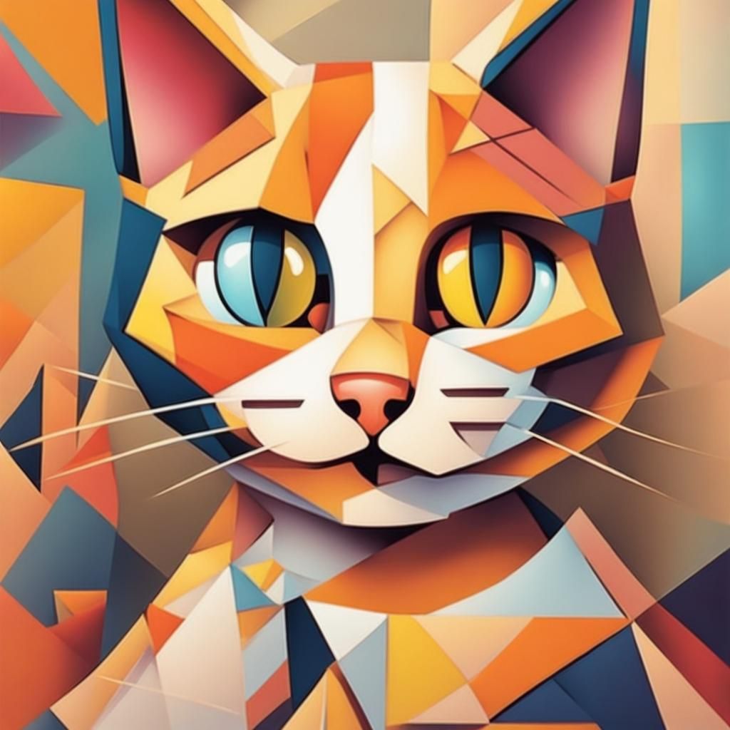 Cubist Kitten in Geometric Fauvism Style