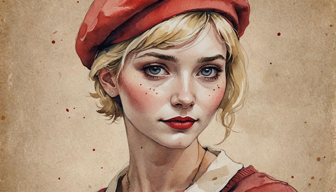 Glamour Portrait of Blonde Girl in Red Beret