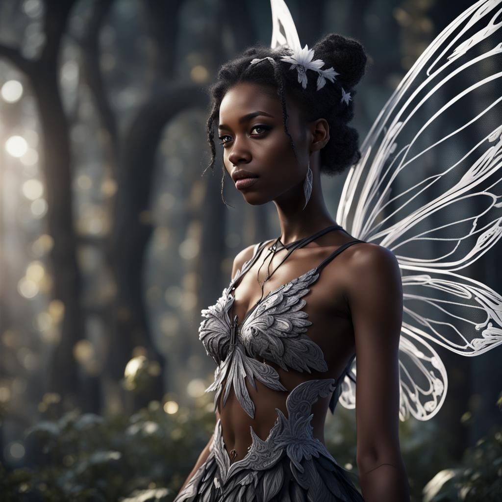 Black Teenage Fairy with Black and White Wings