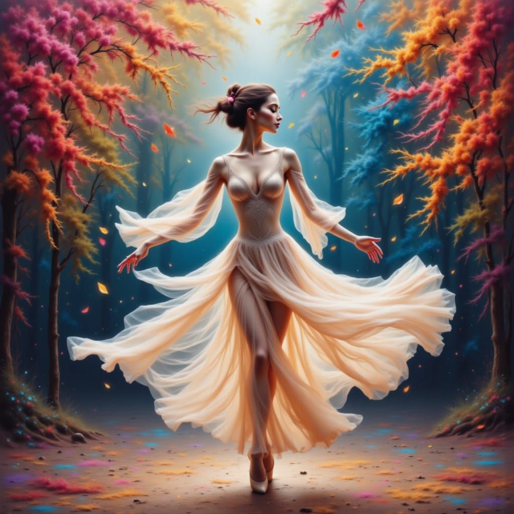 Ethereal Dancer in Vibrant Abstract Blur