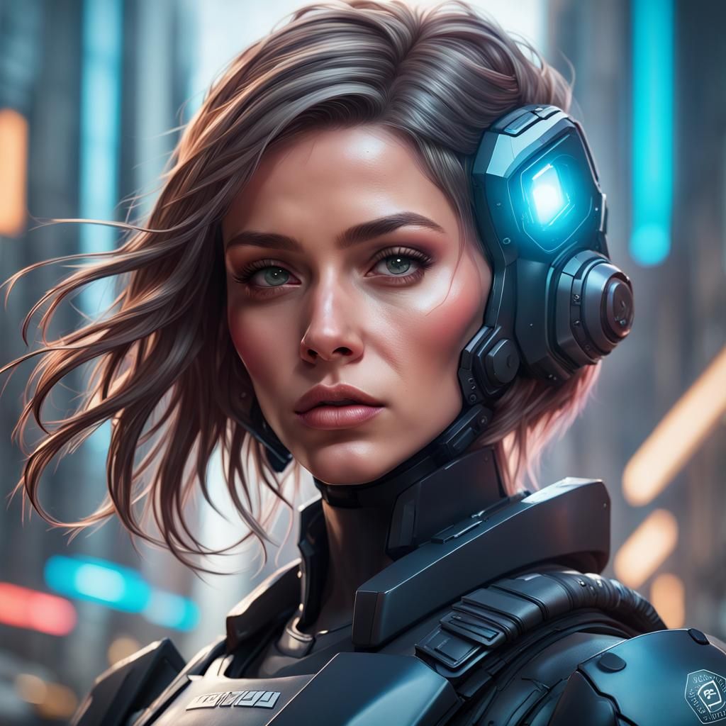 Futuristic Armed Police Girl in Cyberpunk Style