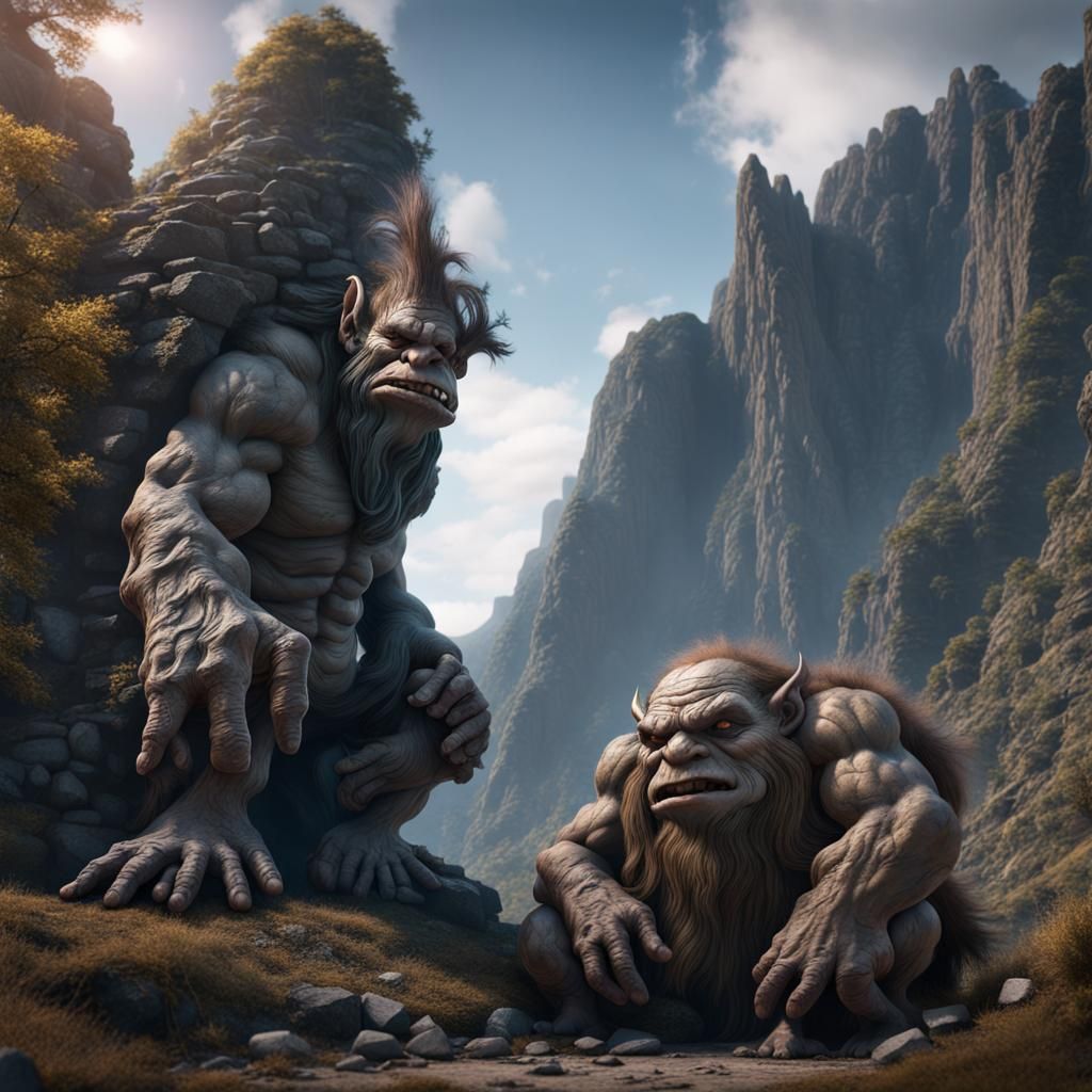 Stone Giant Troll: Detailed Matte Painting