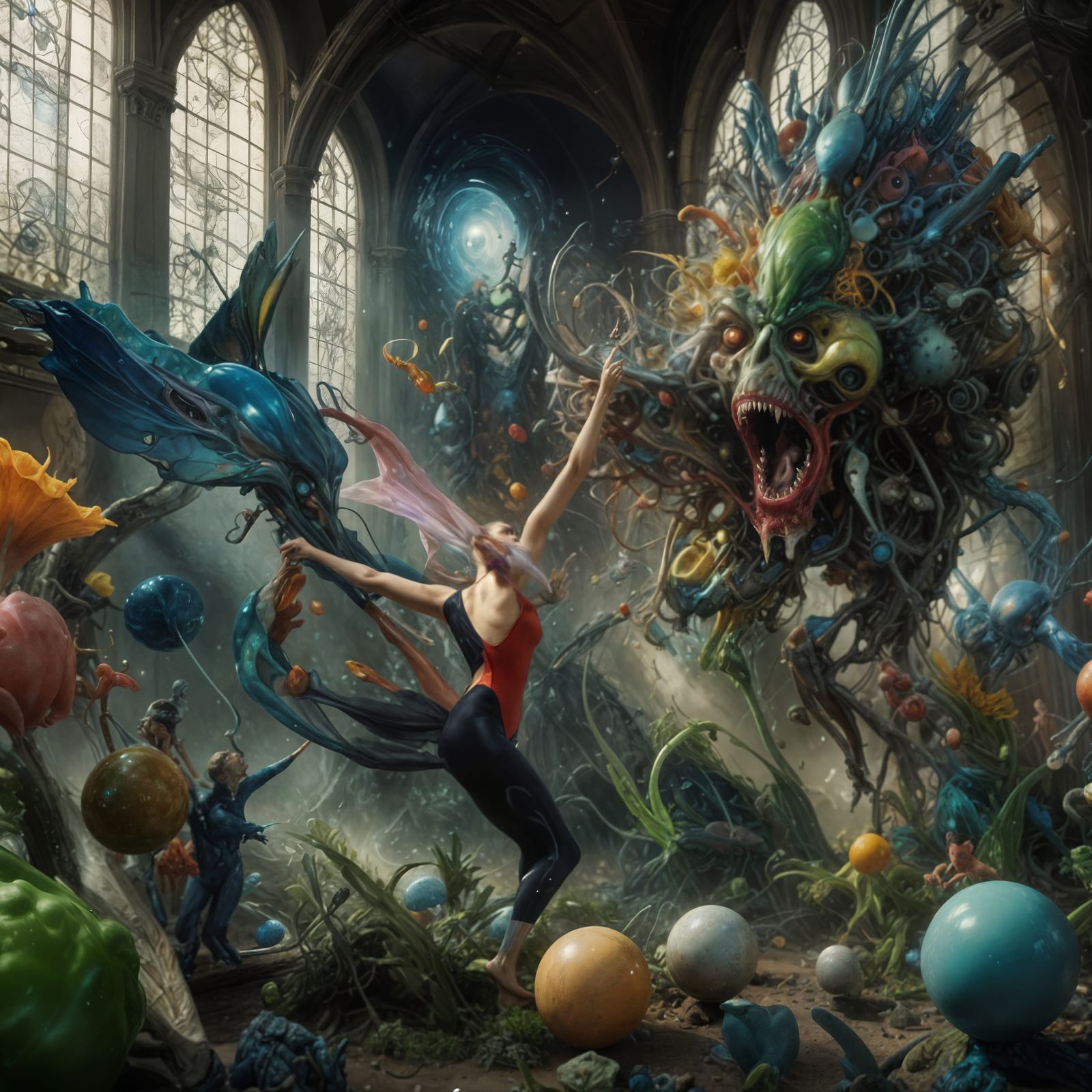 grabbing hold of the Alien and hanging-on