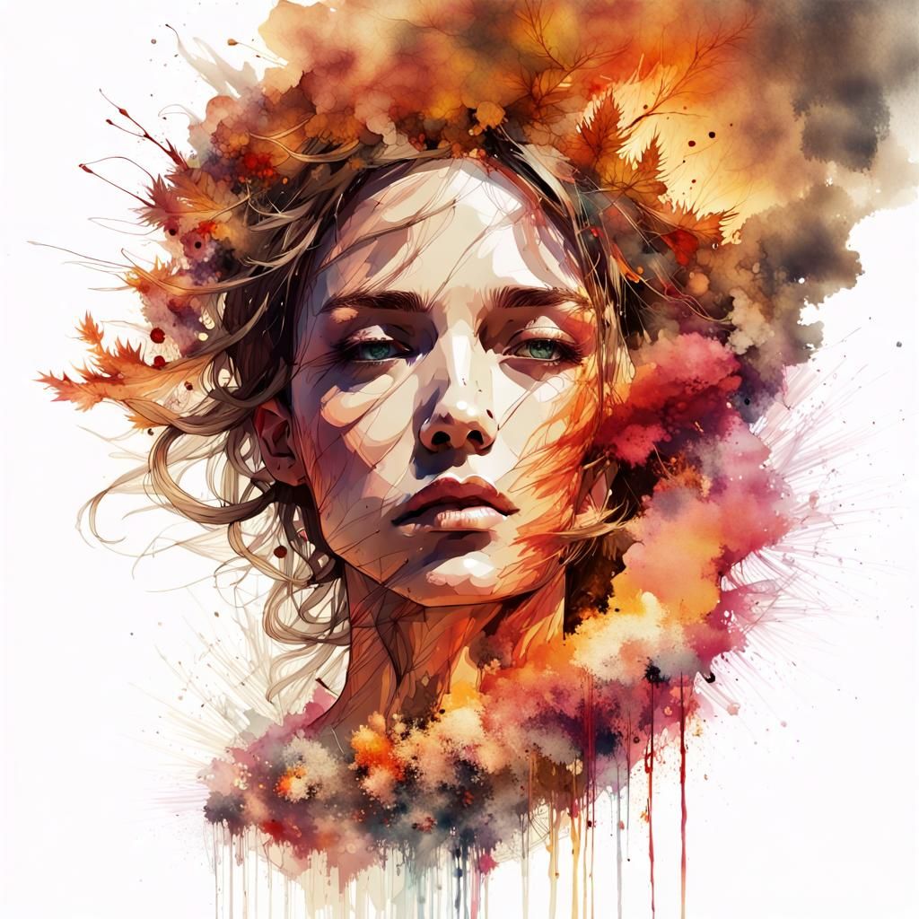 Faces in Fire and Smoke: Digital Watercolor Art