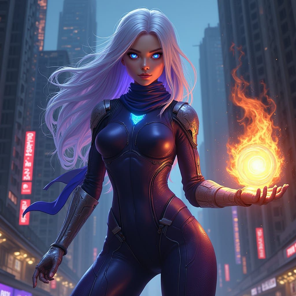 Futuristic Heroine Lyra Veyl Dominates Dystopian Cityscape