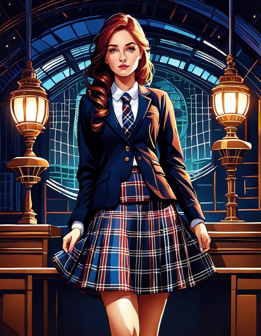 Girl in Plaid School Uniform: Detailed 8K Art