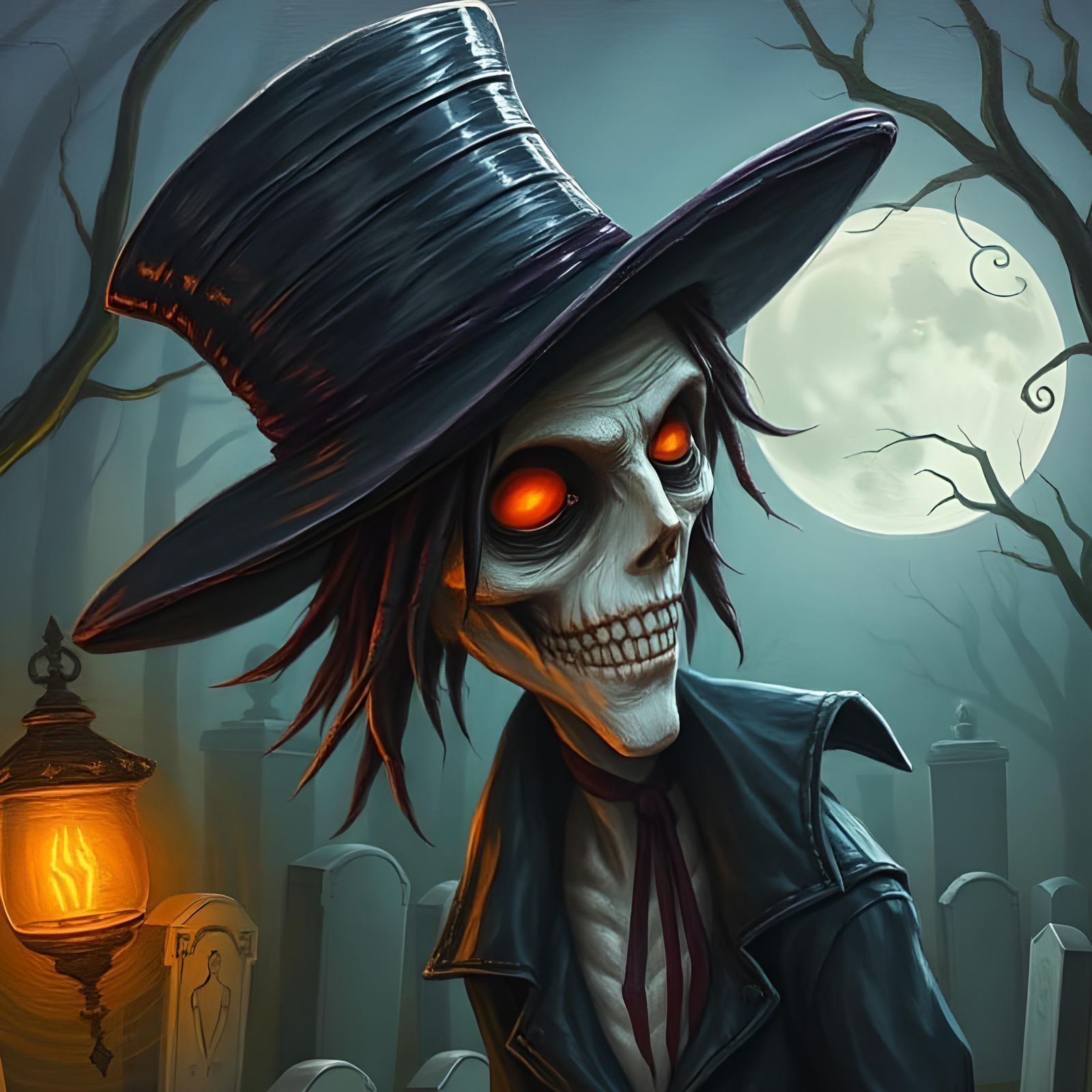 Eerie Vampire Hunter in Haunted Graveyard: Tim Burton Style