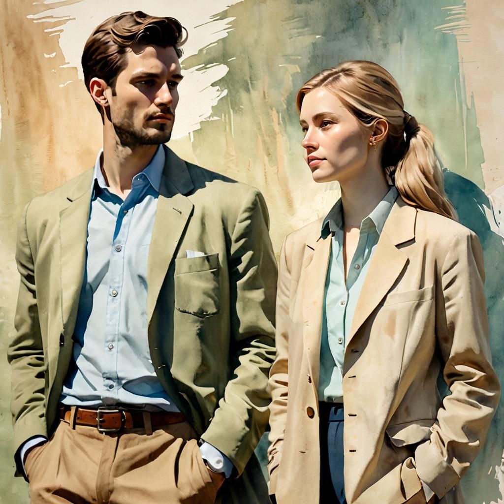 Intimate Portrait in Watercolor Sketch Style