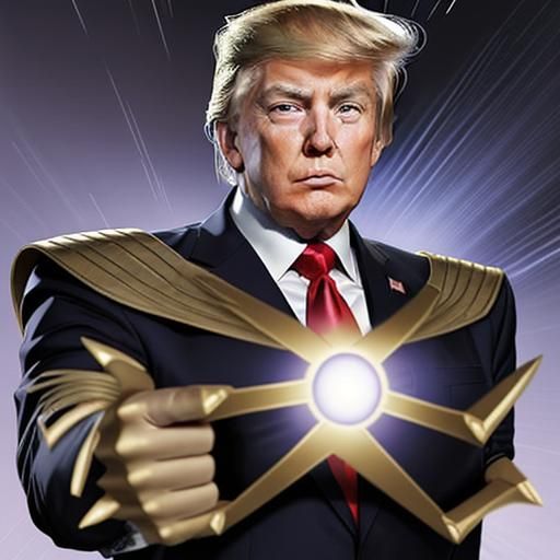 Realistic Comic Book Style: Trump with Infinity Gauntlet