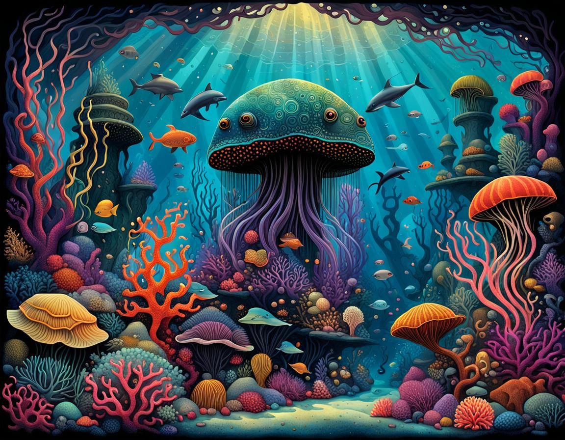 Exotic Underwater Landscape with Colorful Sea Life