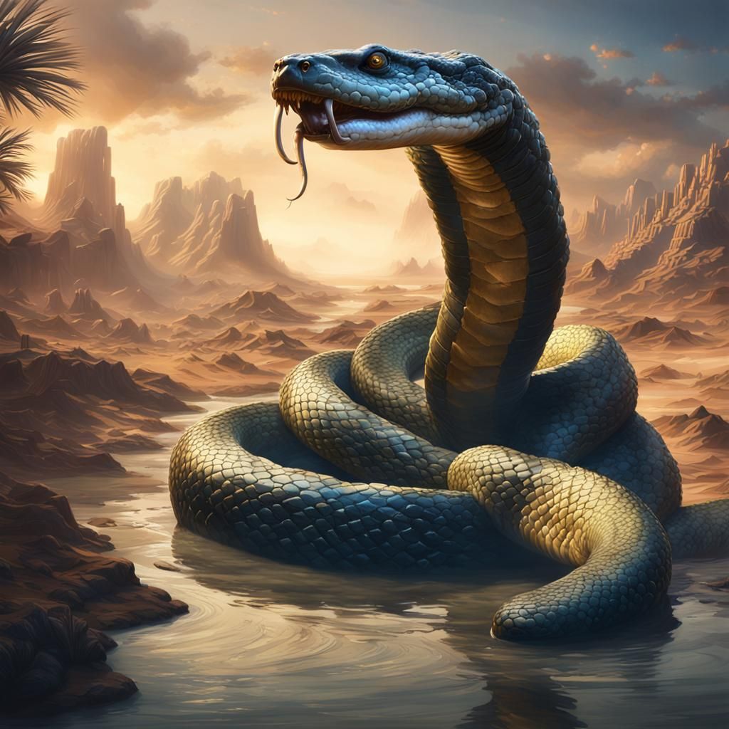 Anaconda in Desert River: Detailed Matte Painting