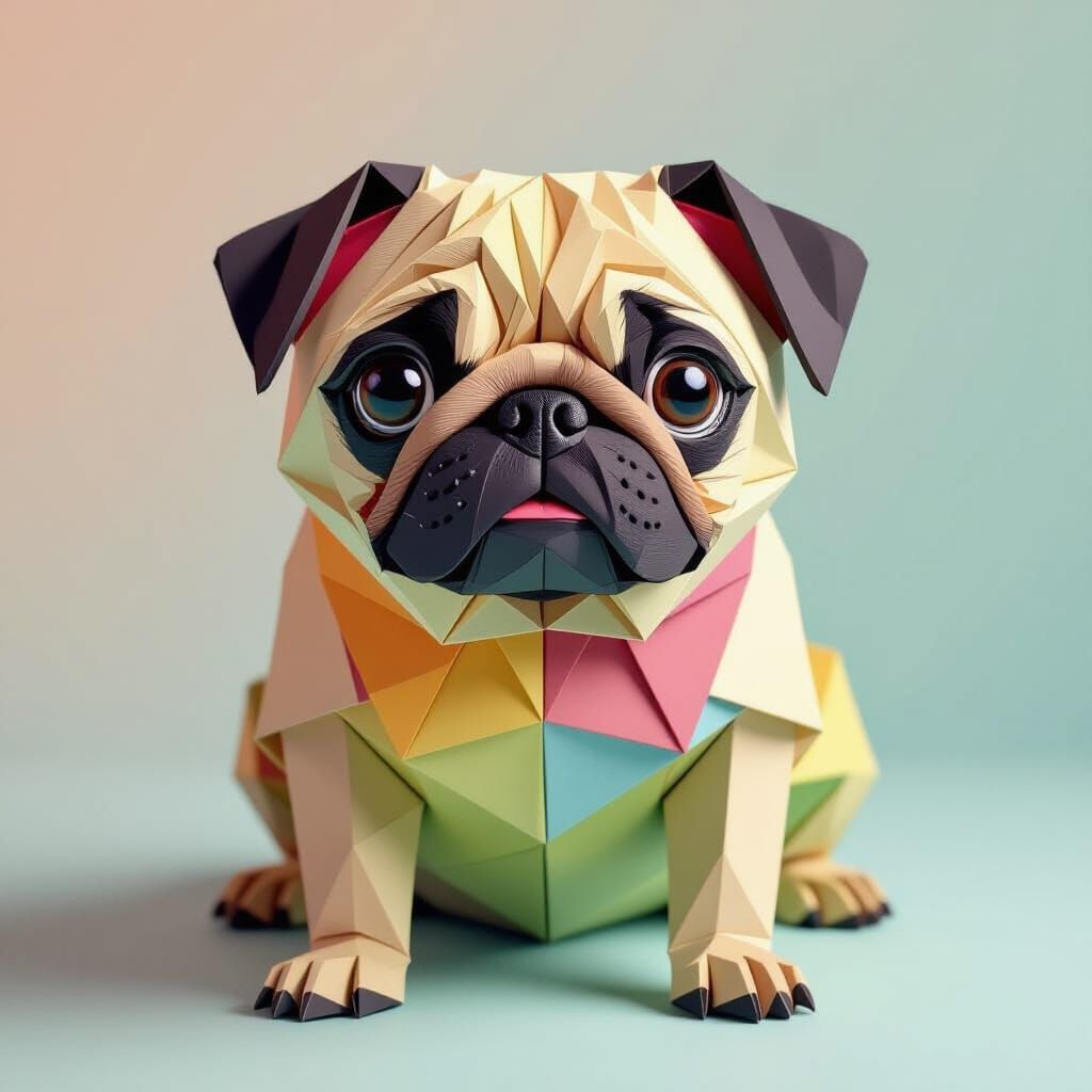 Origami Pug Dog in Pop Art Style