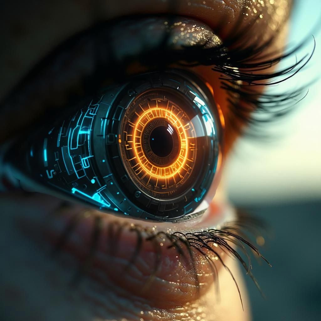 Cyberpunk Eye with Glowing Blue Circuits