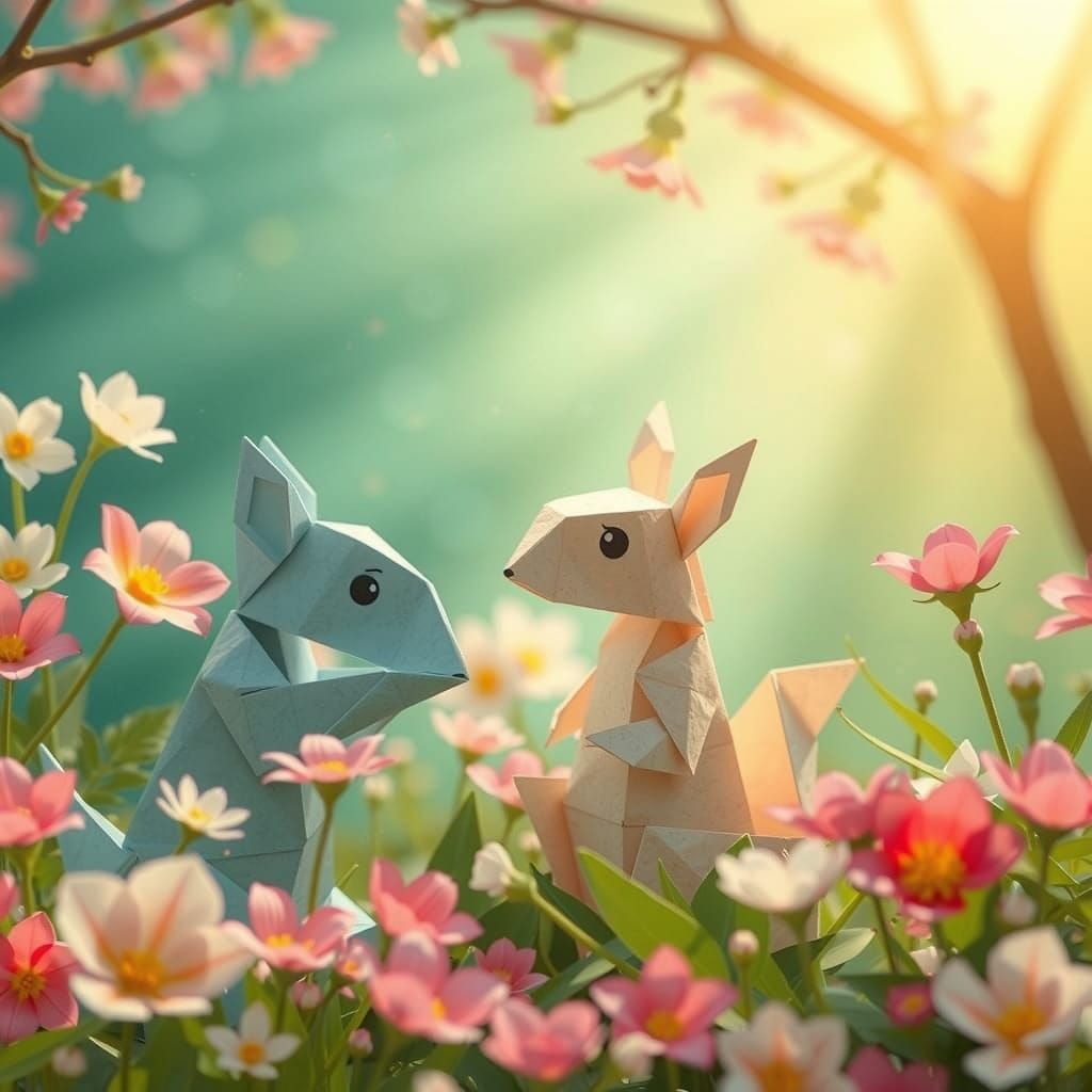 Joyful Children Surrounded by Floating Petals and Gentle Ray...