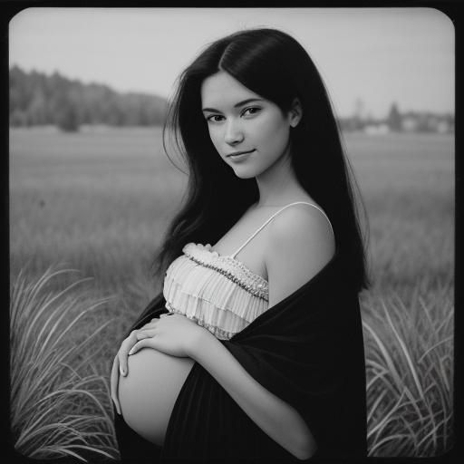 Pregnant Teen Smiles in Black and White Portrait