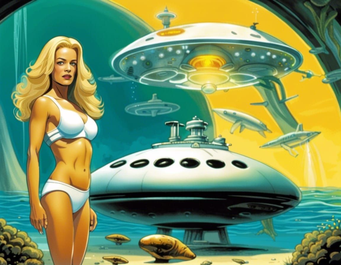 Jeri Ryan in Ultramodern Bikini in Undersea Dome