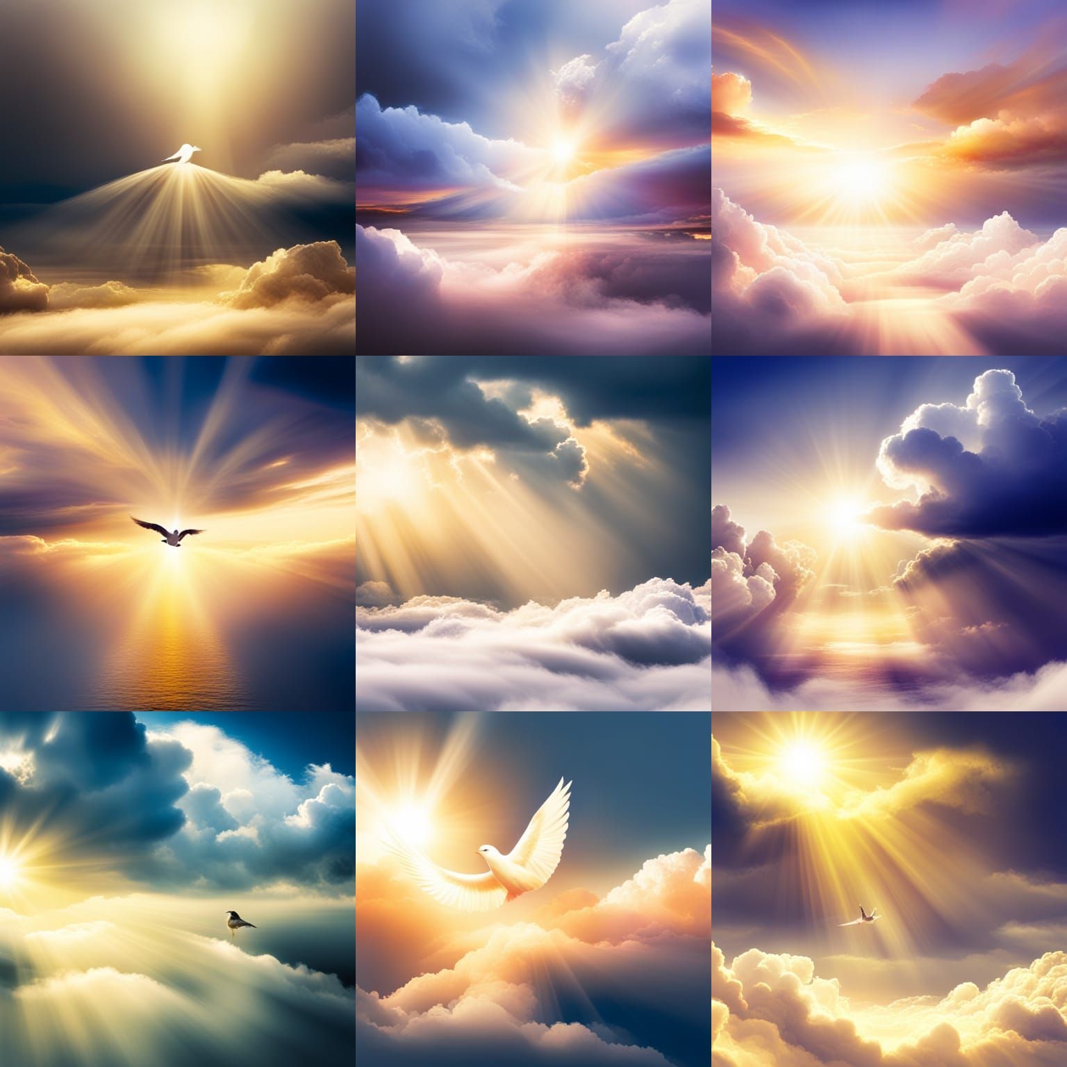 Bird in Divine Sunshine Amongst Clouds