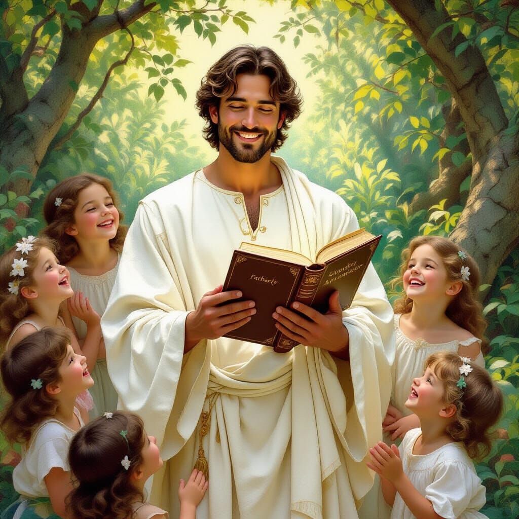 Elysian Scene of Fatherly Knowledge in Classical Style