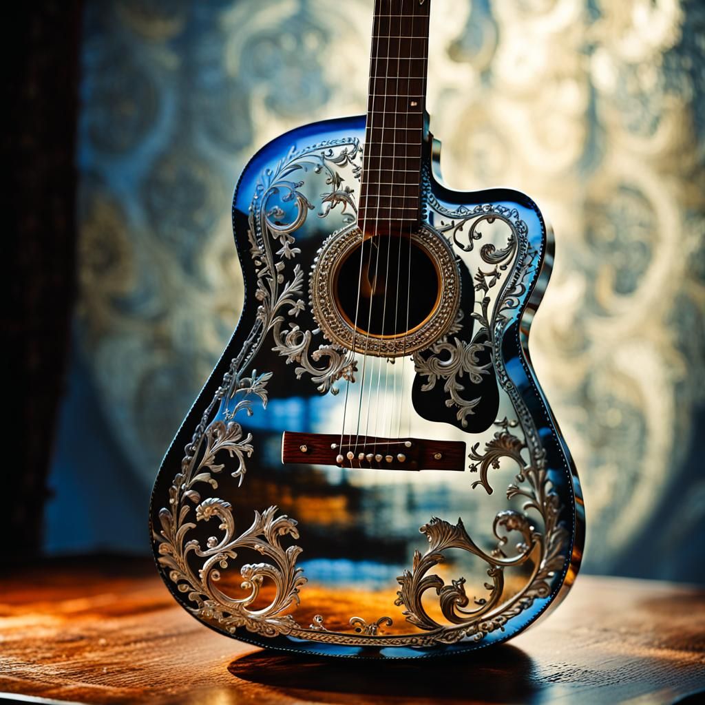 Ornate Glass Guitar in Baroque Art Style