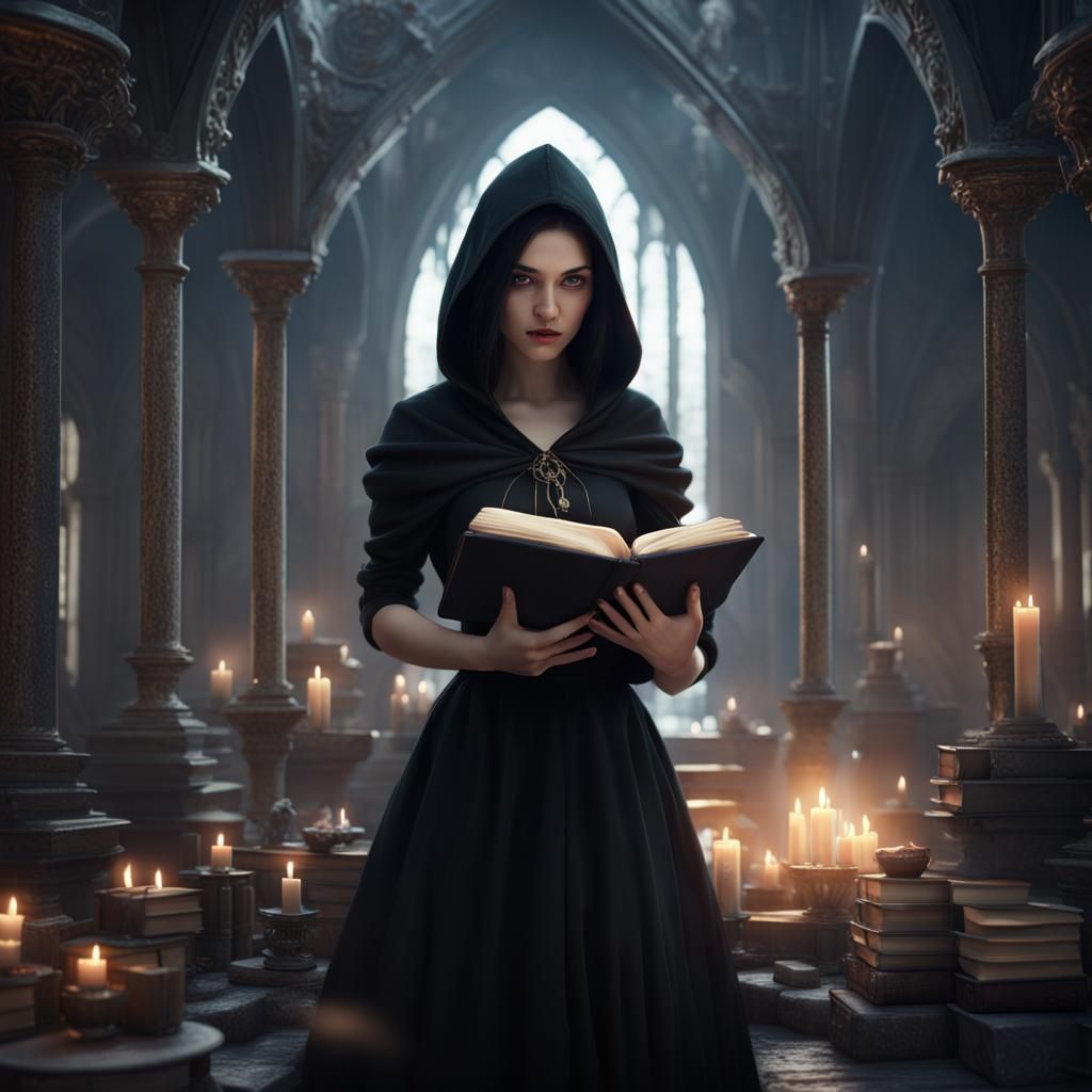 Dark Magic: Girl with Book, Detailed Matte Painting