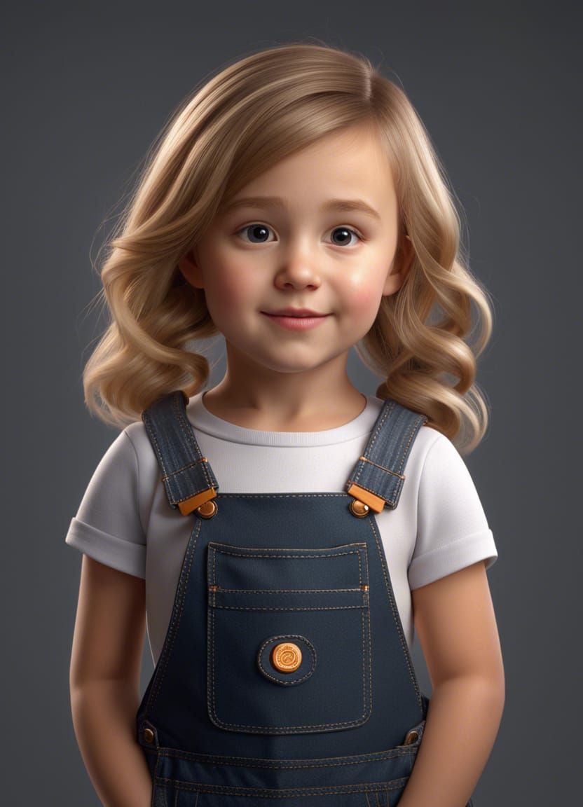 Portrait of Pretty Girl in Dungarees, CGI Render