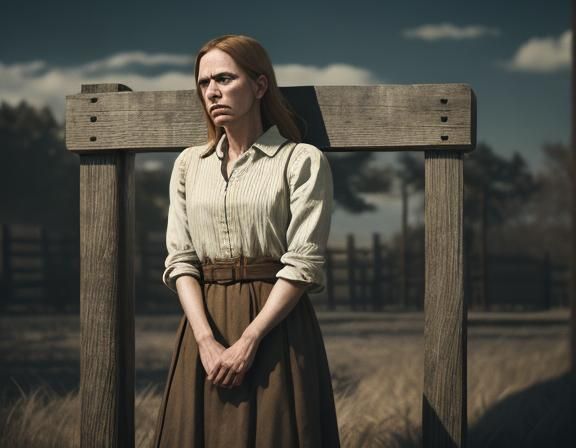 Guilty Woman at Pillory: Cinematic Film Still