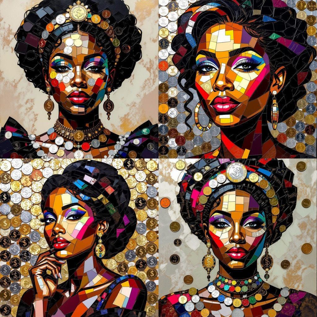 Regal Black Woman Portrait Formed from Currency