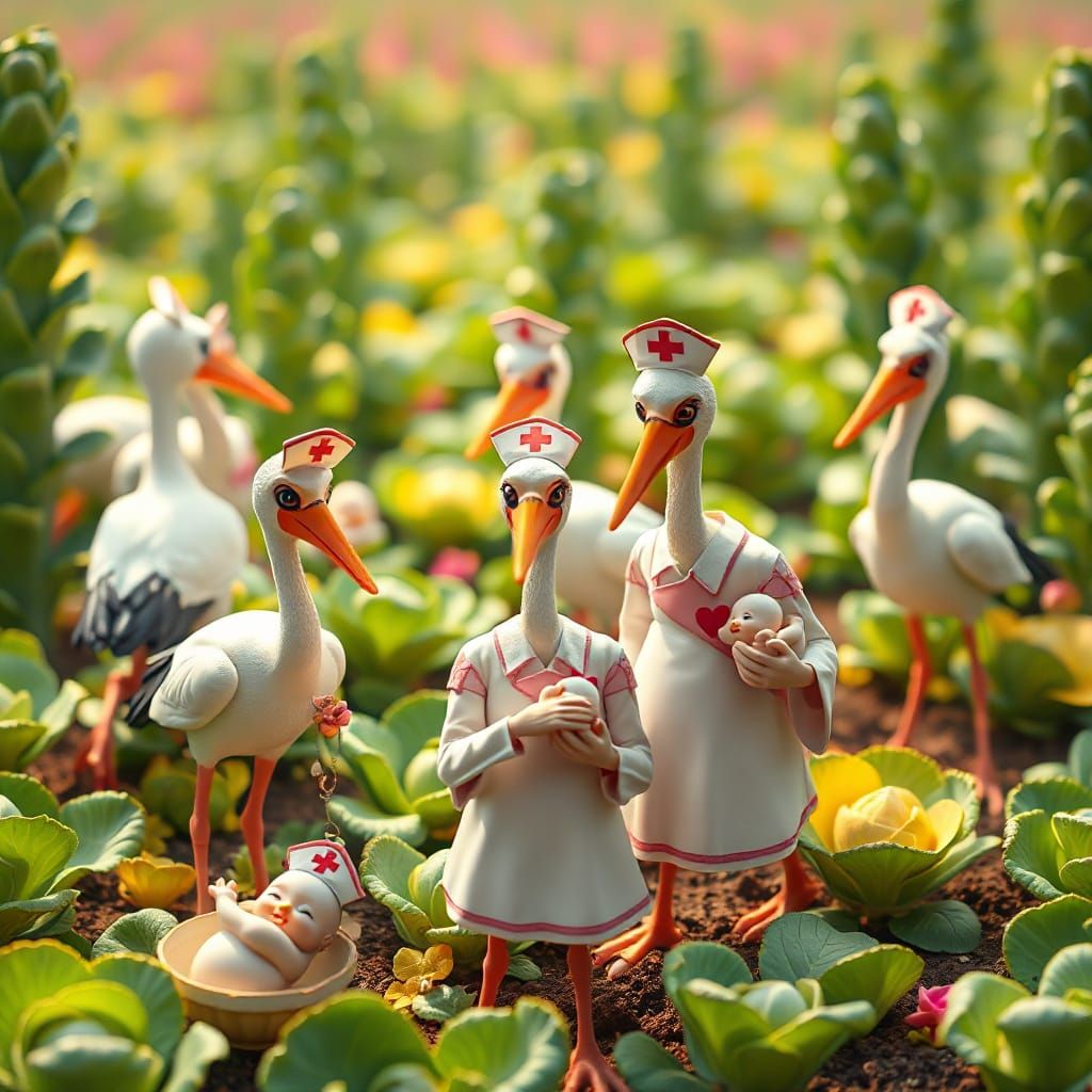 Storks Deliver Babies from Whimsical Cabbage Patch in Vibran...