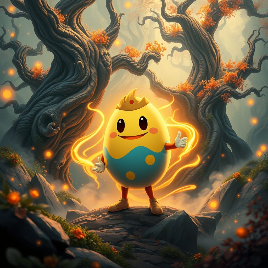 Epic Fantasy Egg Man in Stylized Landscape