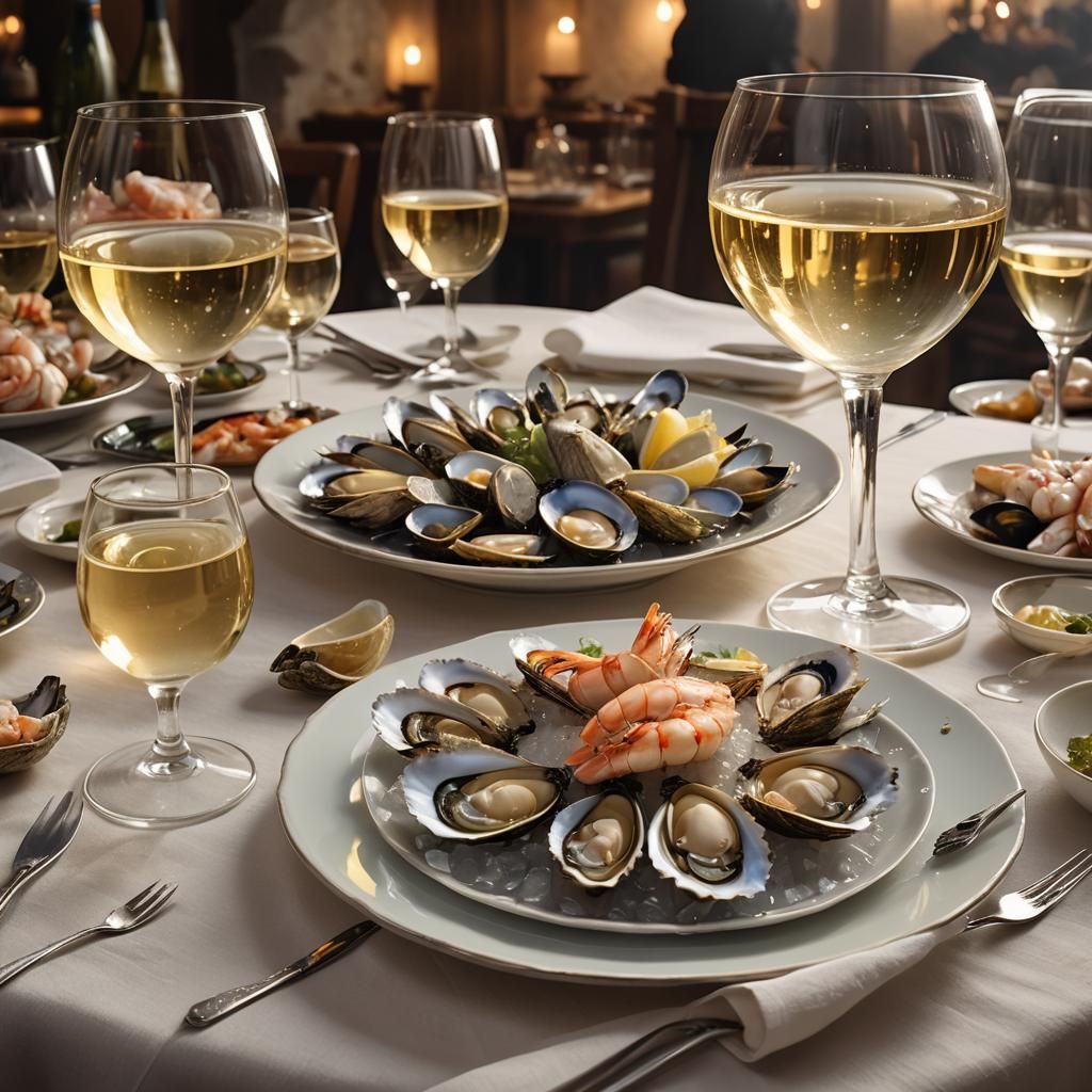 Seafood and Wine in Cozy Restaurant