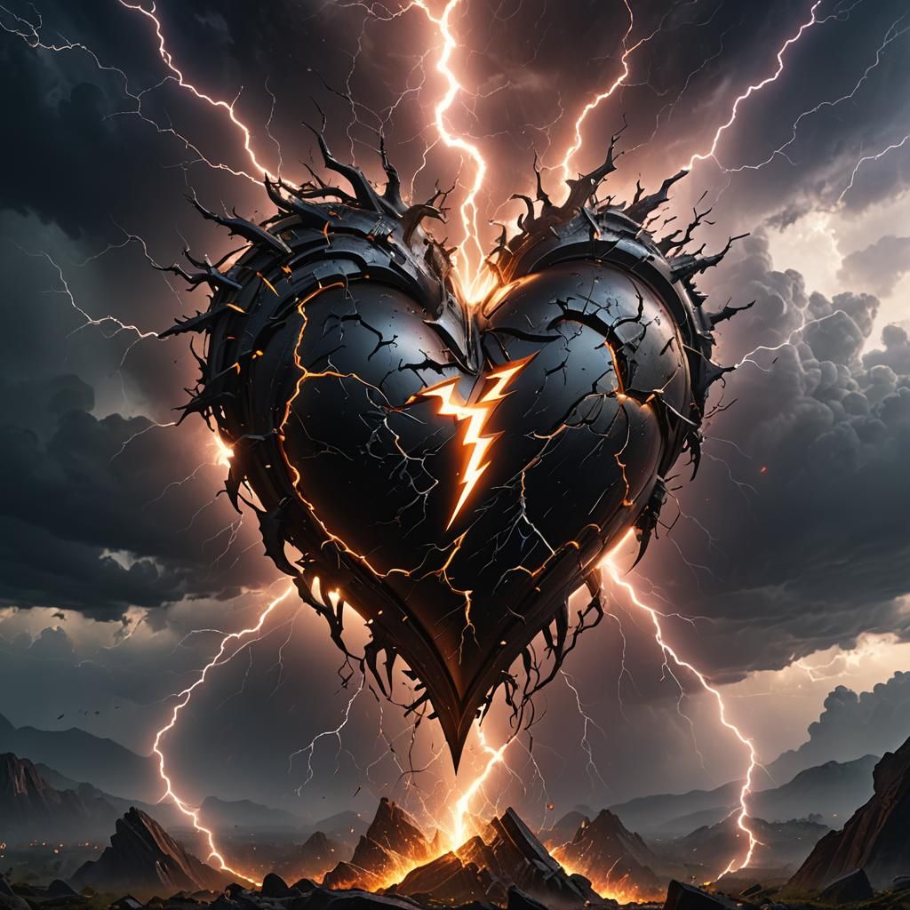 Dramatic Black Heart with Thunder and Lightning