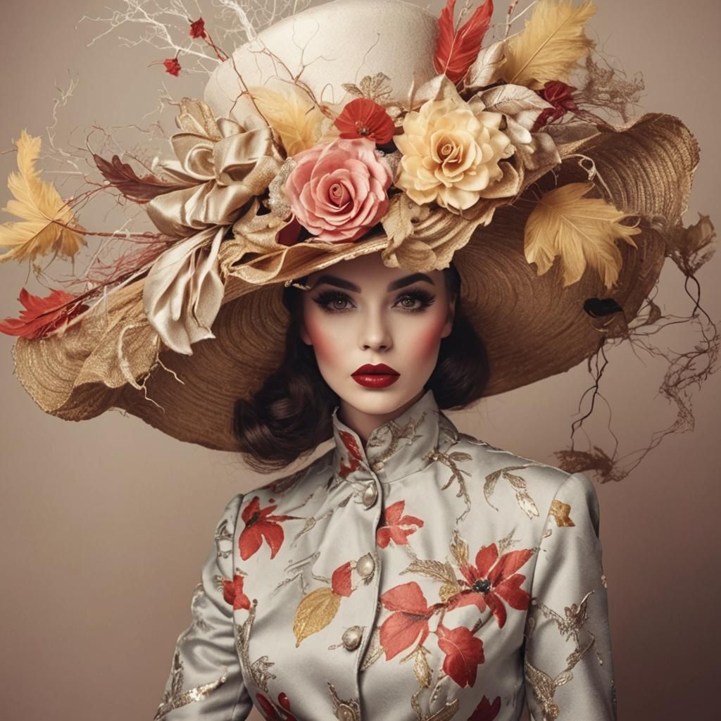Woman with Bold Makeup and Vintage Hat
