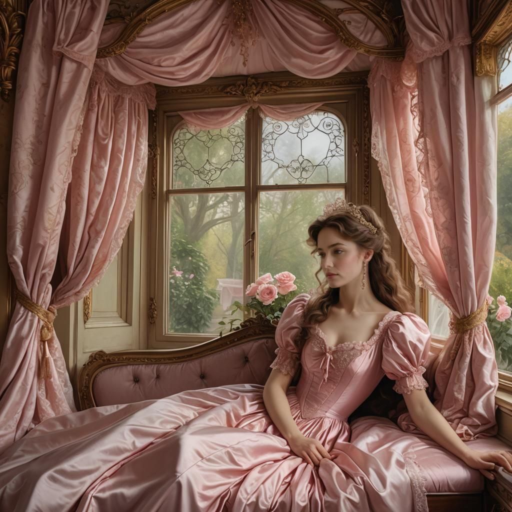 Victorian Bedroom with Pink Canopy