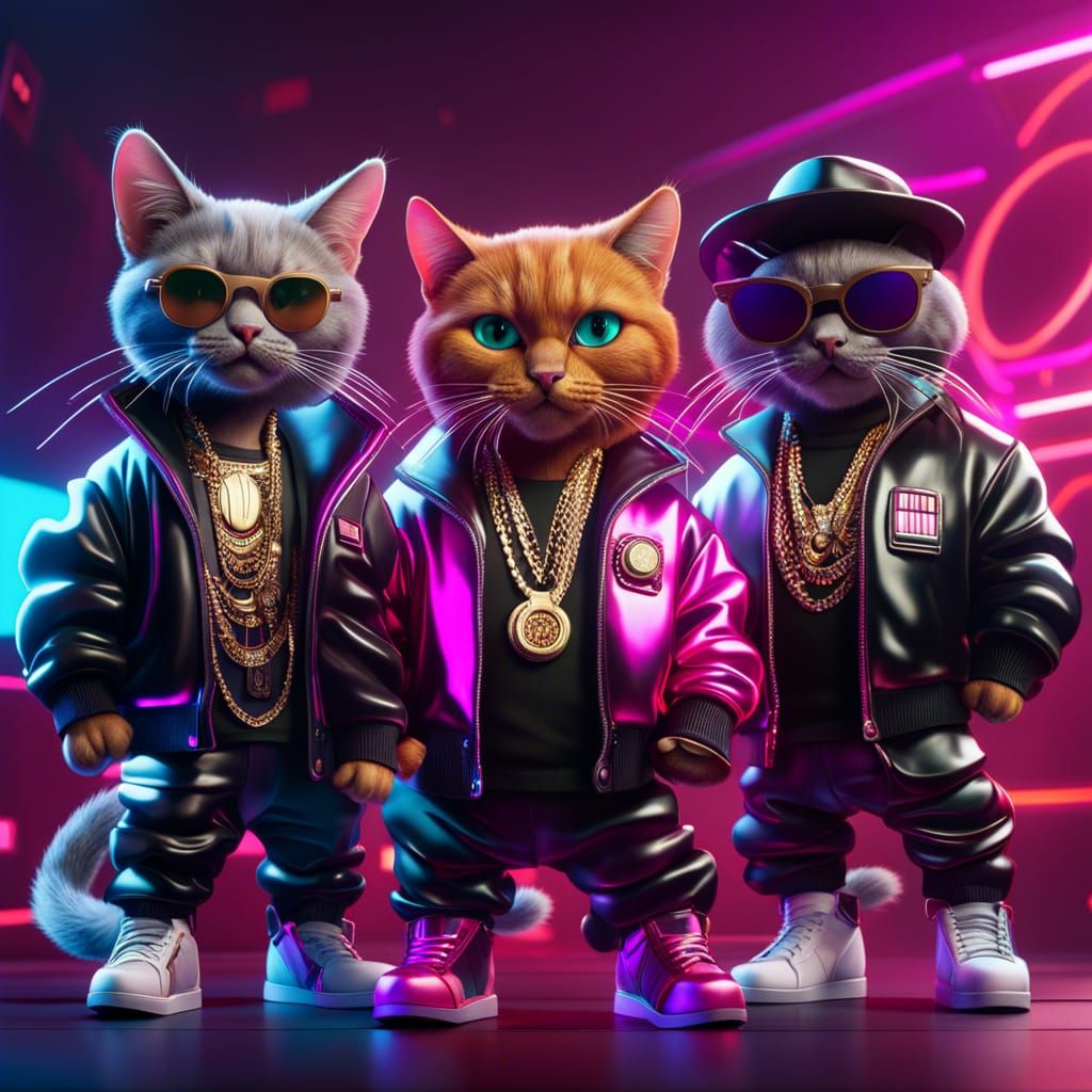 Run-D.M.C. Cats in 80s Hip-Hop Style