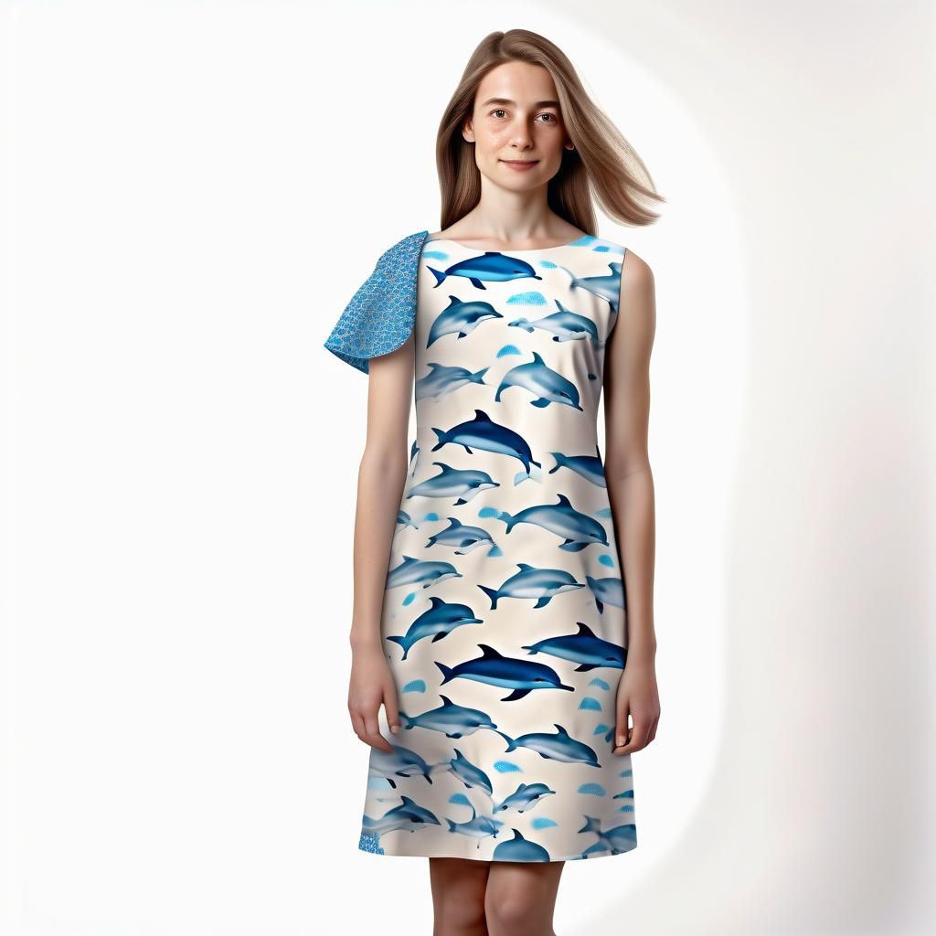 Woman in Dolphin Dress: Realistic Digital Portrait