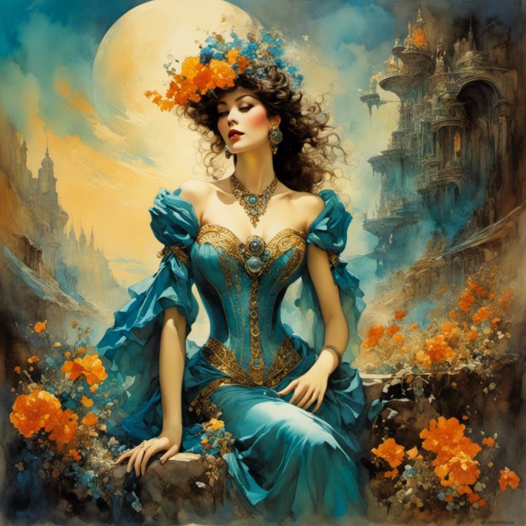 Gorgeous Woman: Neo-Impressionist Oil Painting