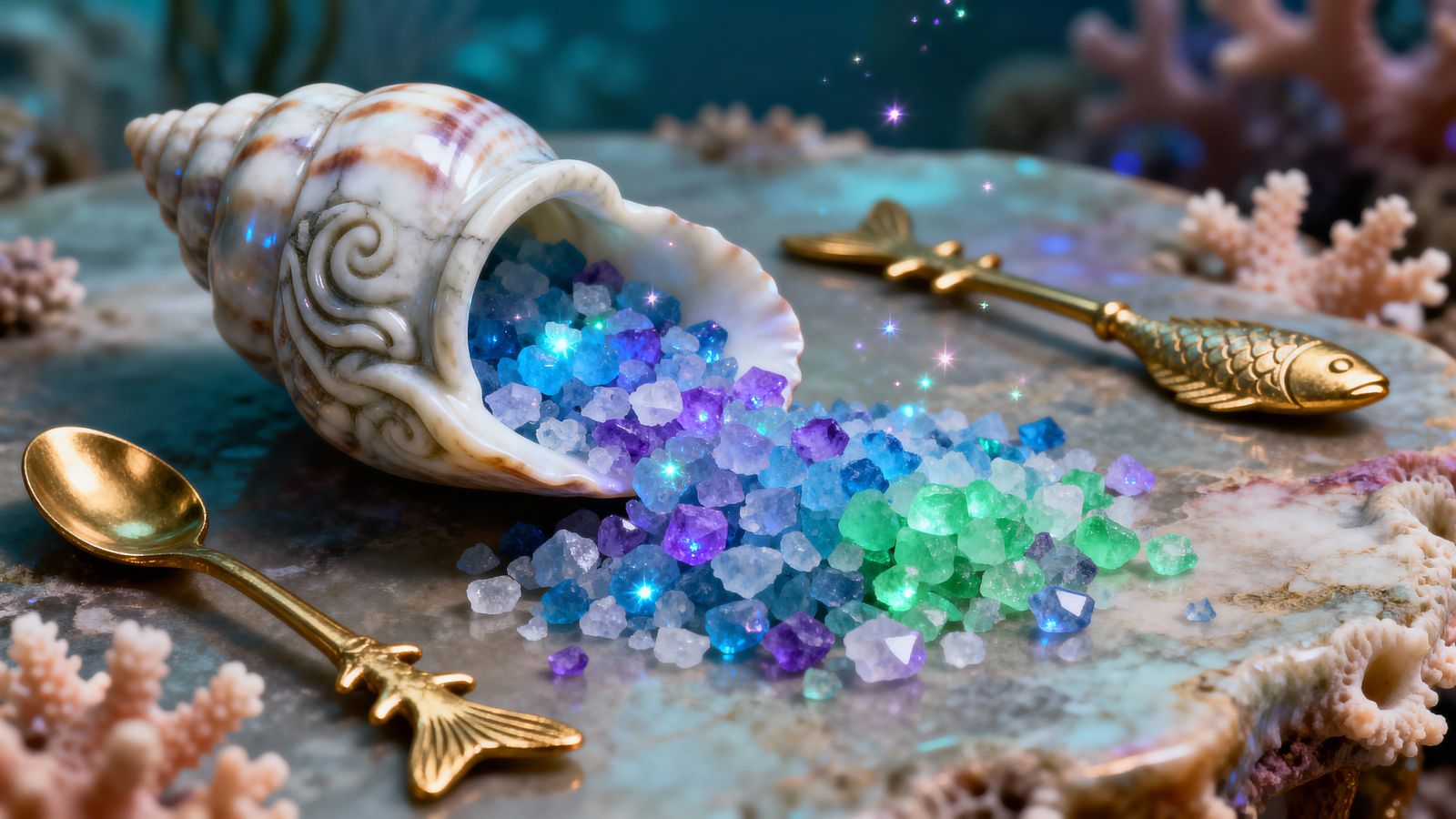 Luminous Crystalline Salt Vial in Ocean Fantasy Style