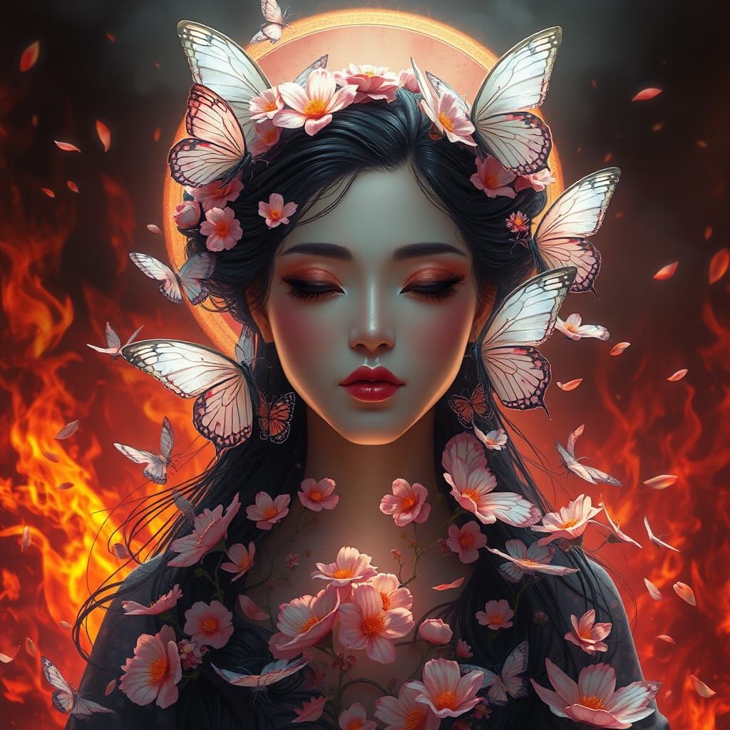 Butterfly Woman Portrait in Detailed Matte Painting Style