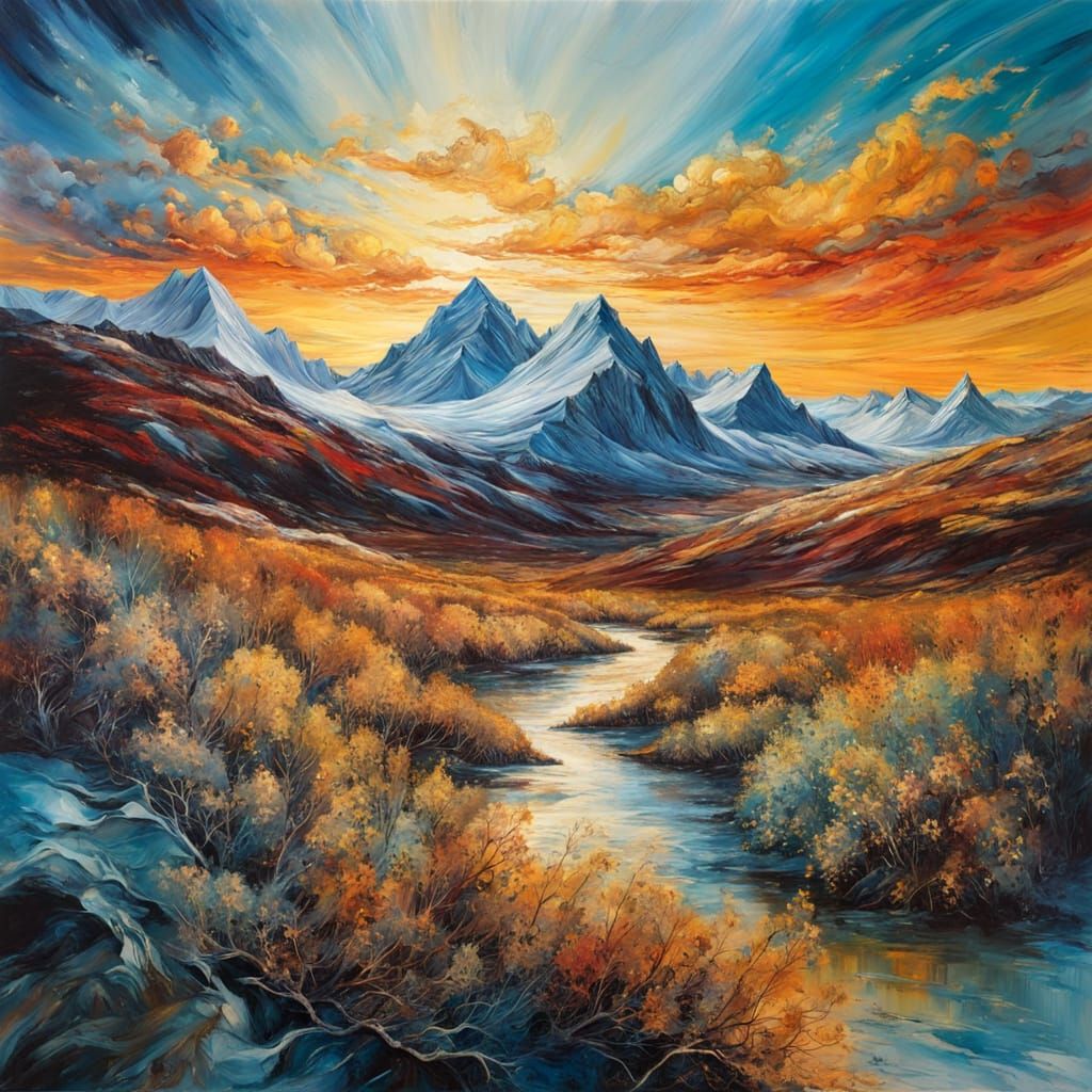 Arctic landscape at sunset