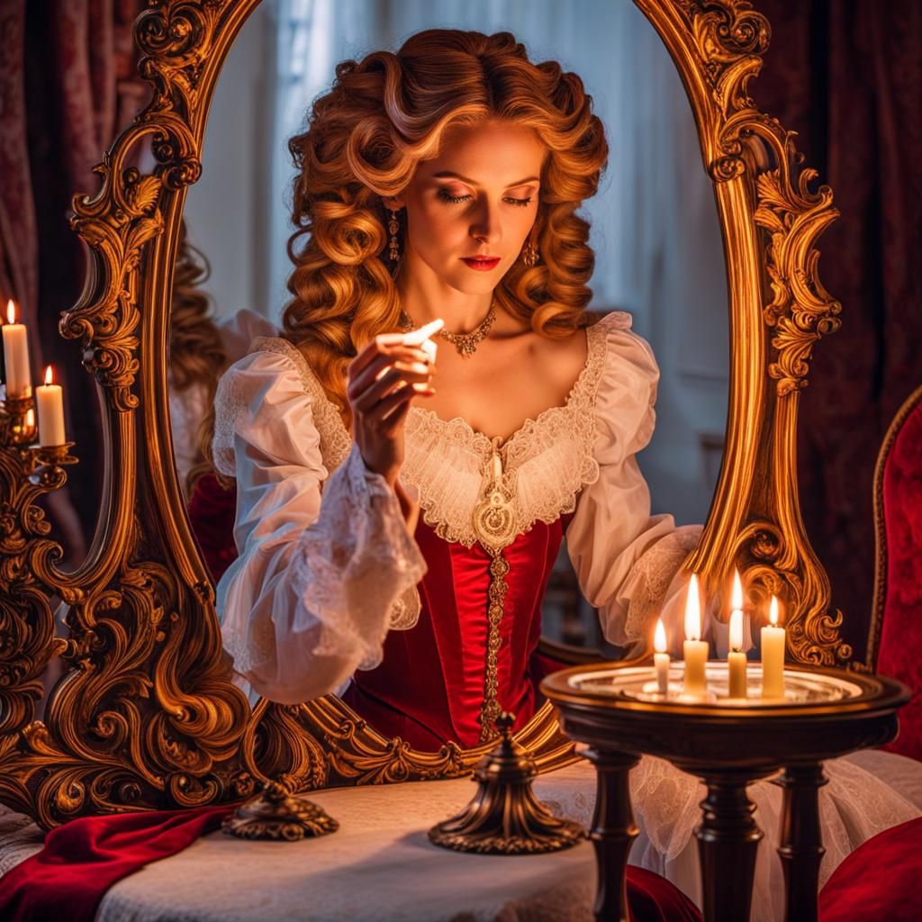 Victorian Woman Primping by Candlelight
