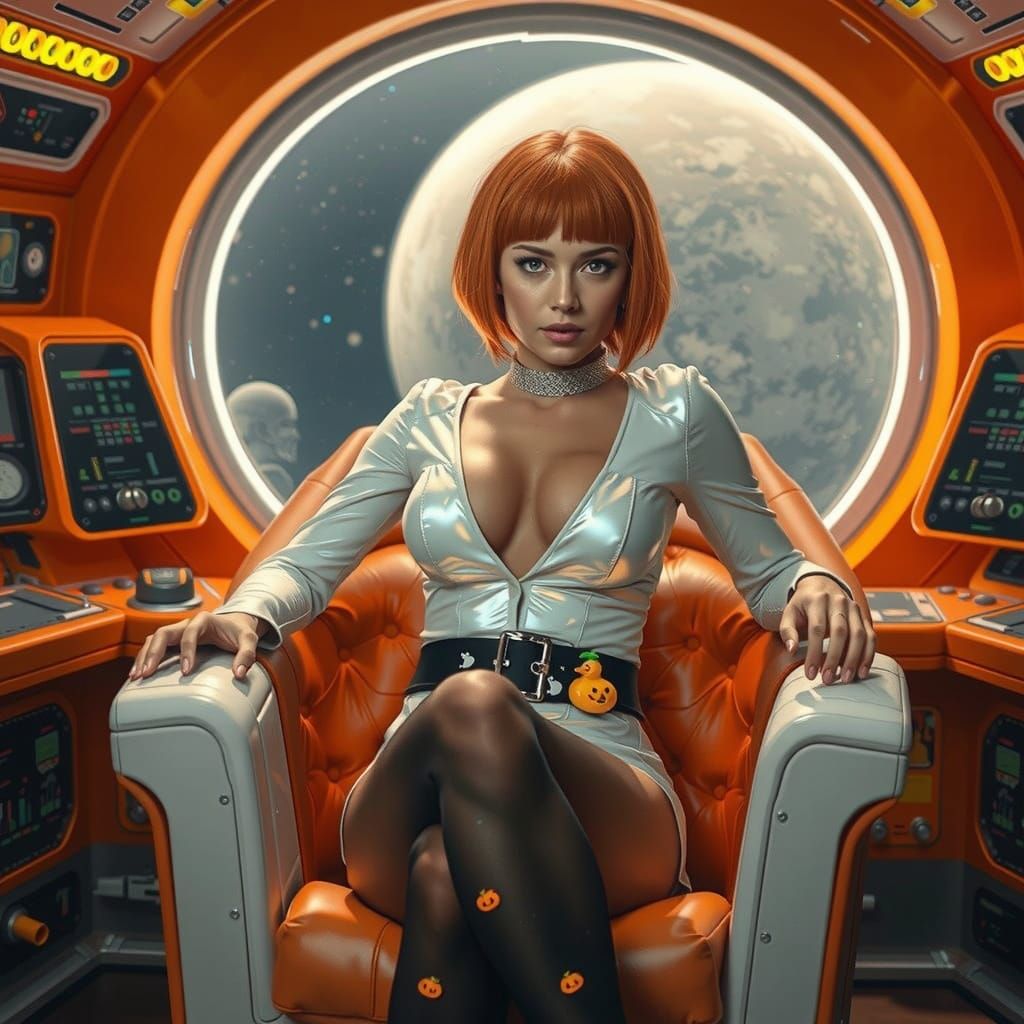 Starship Captain with Retro Chair in Futuristic Control Room