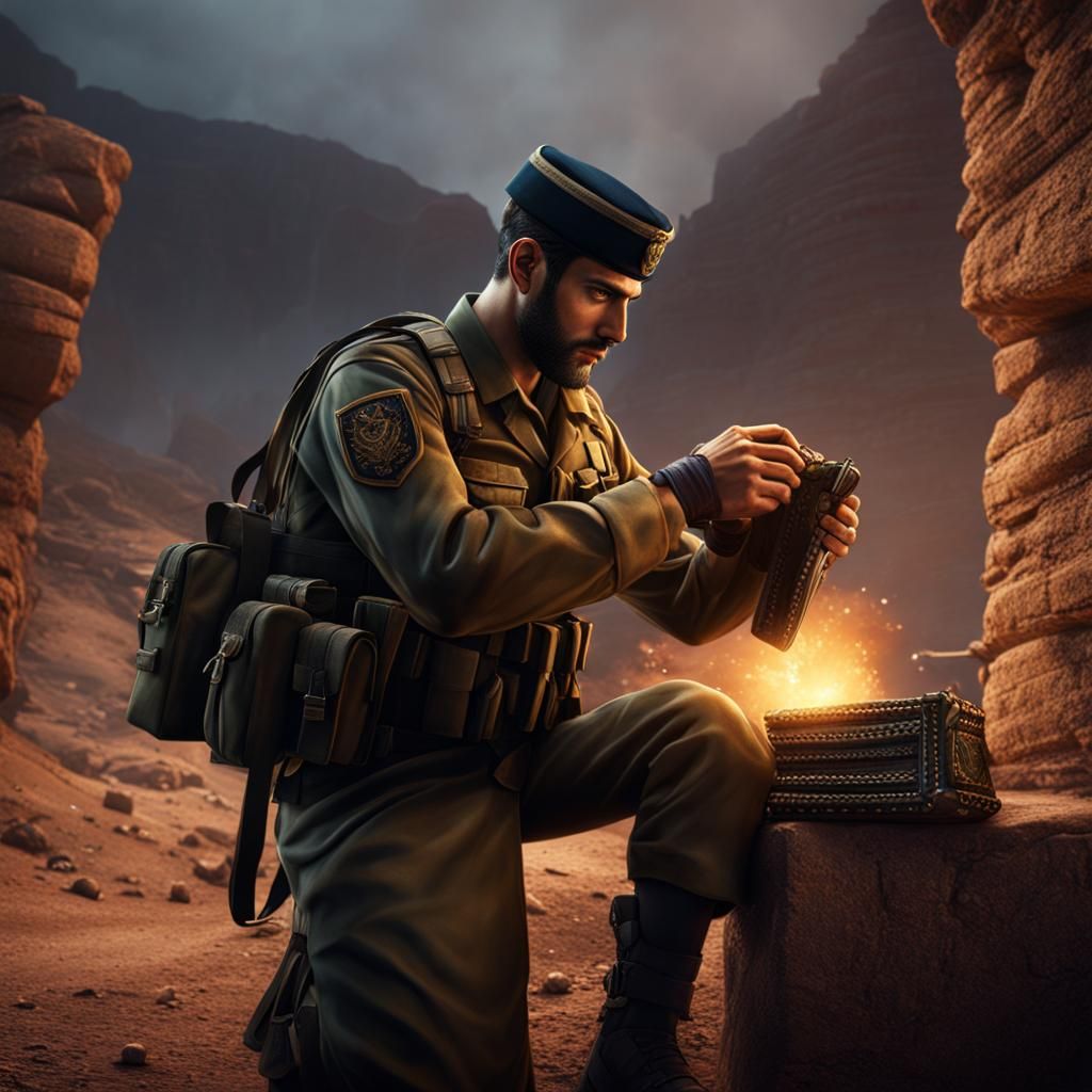 IDF Soldier Wears Tefillin: Detailed Matte Painting