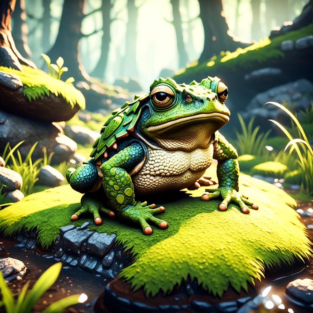 Mossy Toad in Detailed 3D Game Art