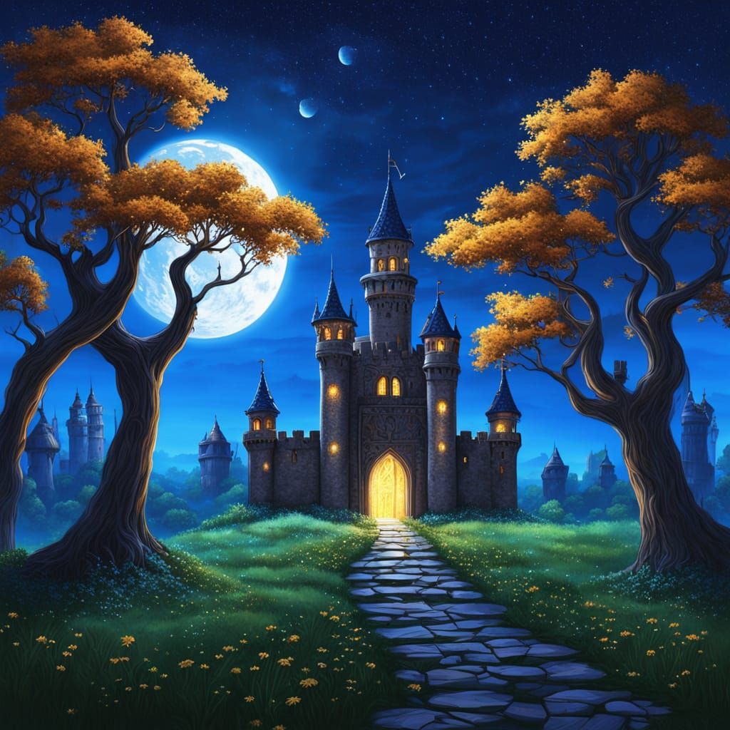 Fantasy Landscape with Gothic Portals in Acrylic Style