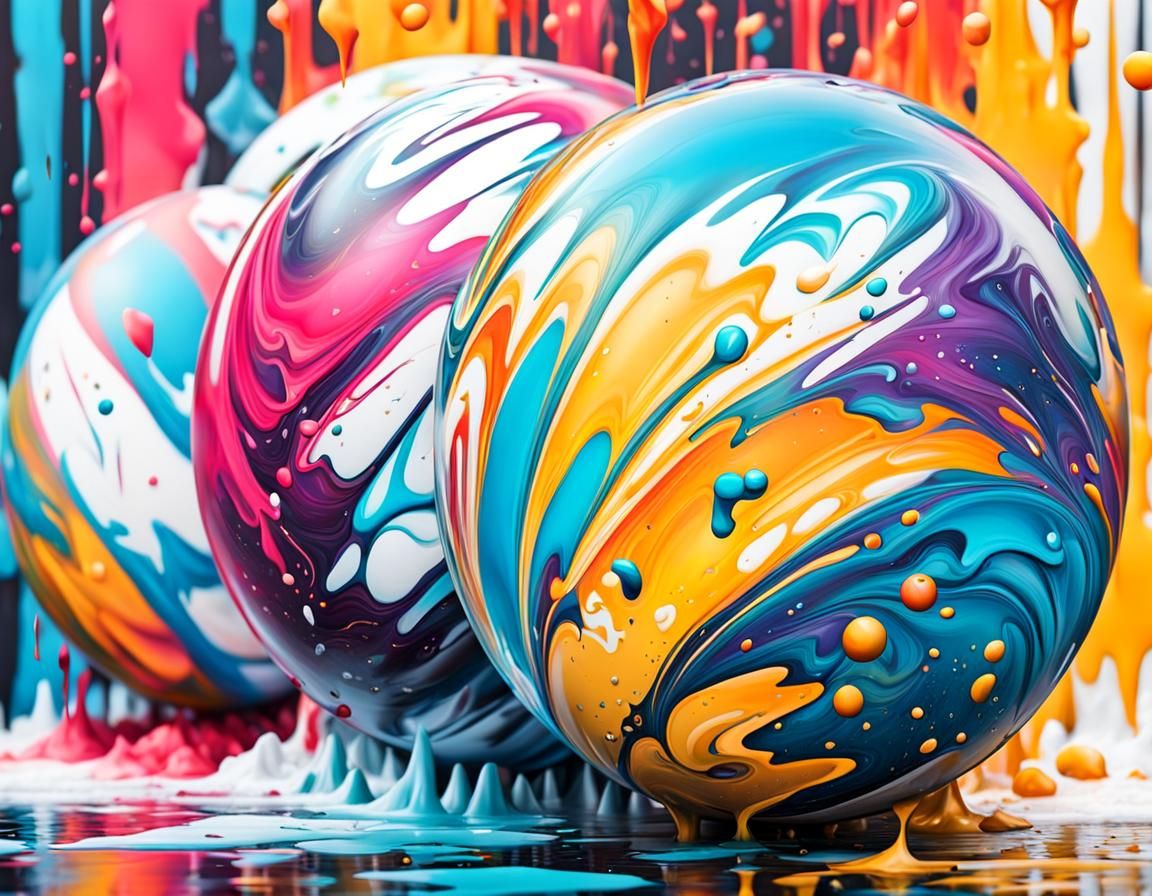 Graffiti Art Marble Ball in Polychromatic Colors