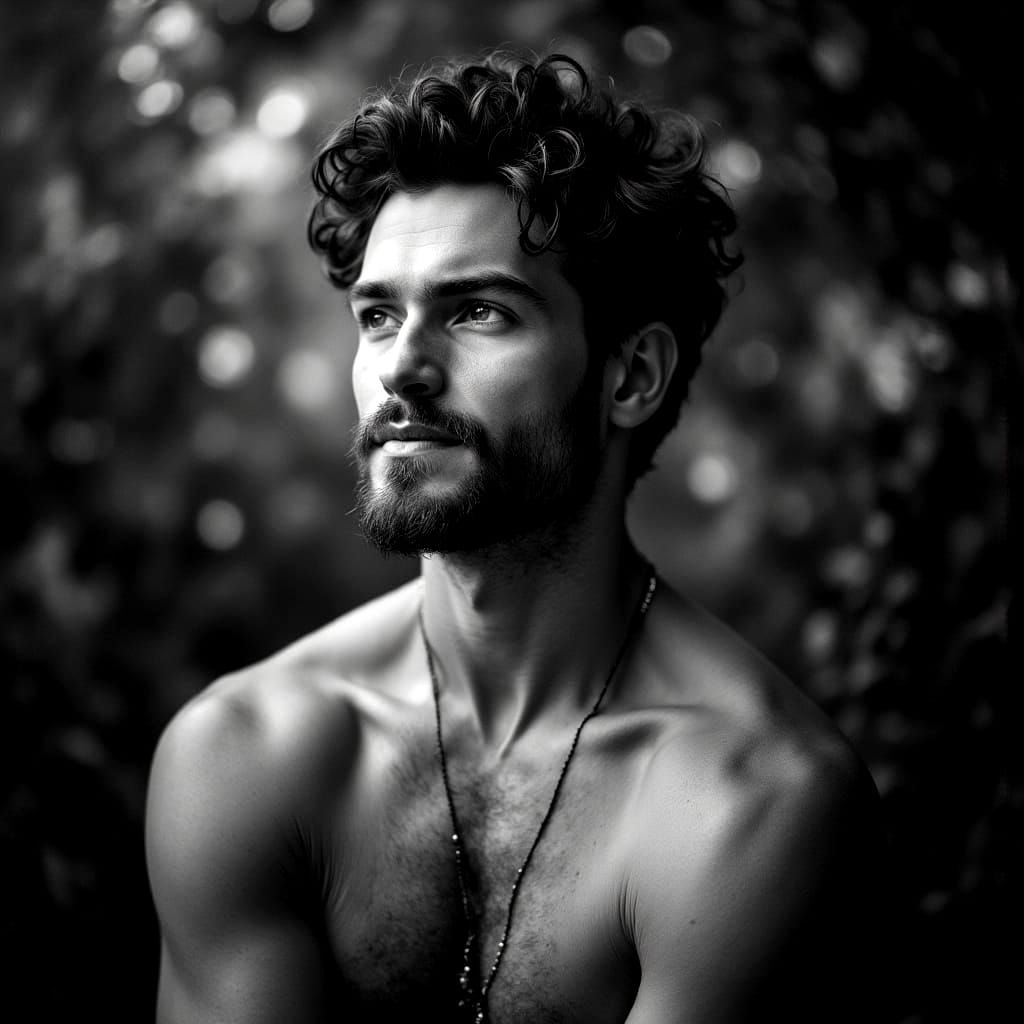 portrait man_posing_for_the_camera_chiaroscuro_black_and_whi...