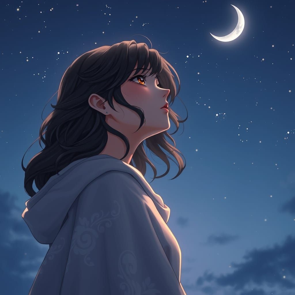 Enchanted Brunette Under Starry Night